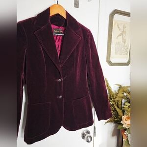 80s/90s Velvet Burgundy Deep Wine Red Vintage Womens Blazer Jacket